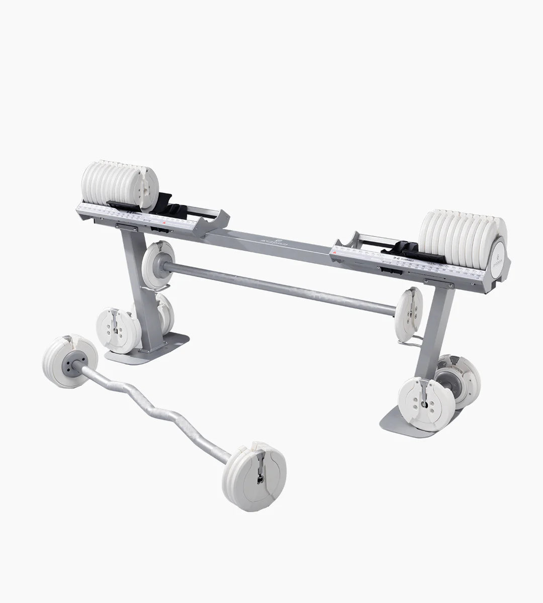 Pure Series Max 63.5kg(140LB)可調式槓鈴轉換架+ 34kg(75lb)可調式啞鈴(白)
